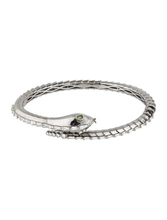 SHAY 18K 1.31ctw Diamond & Tsavorite Garnet Serpent Bangle Bracelet