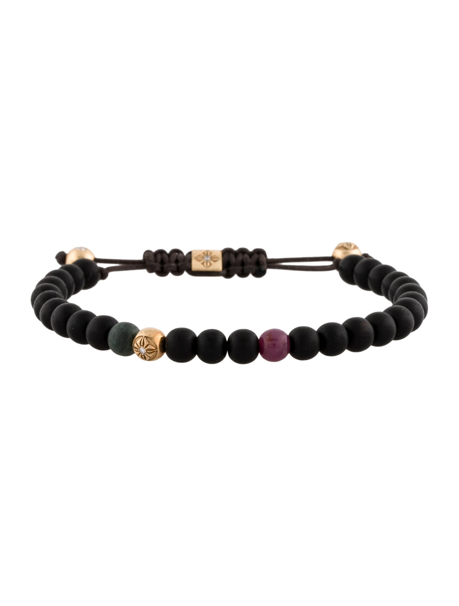Shamballa 18K Ruby, Resin & Wood Diamond Bead Stretch Bracelet