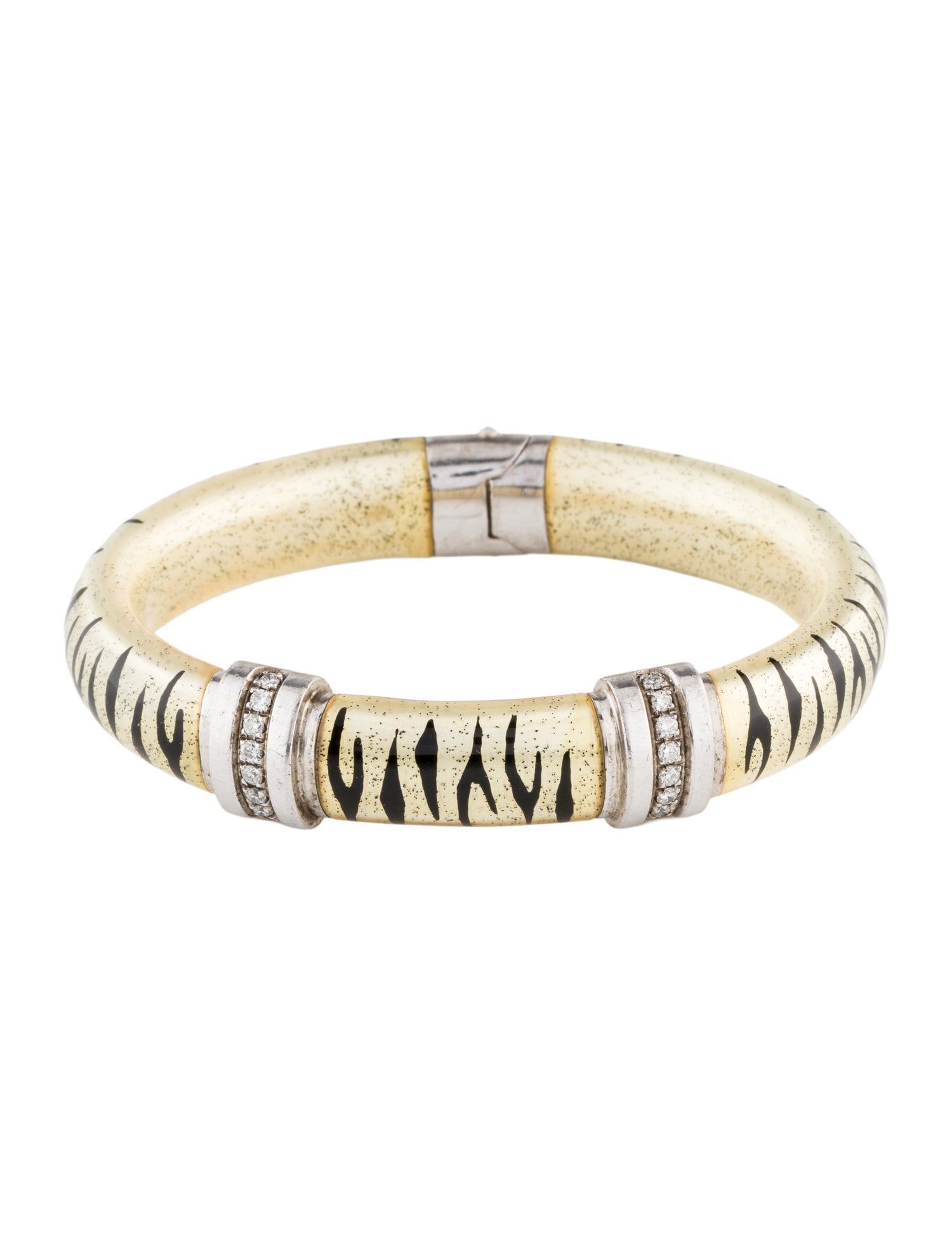 Soho Diamond & Enamel Tiger Stripe SLVR Oval Bangle