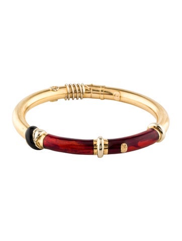 Pre-owned Soho 18k Enamel Hinge Bangle Bracelet, 6.5" In Multi