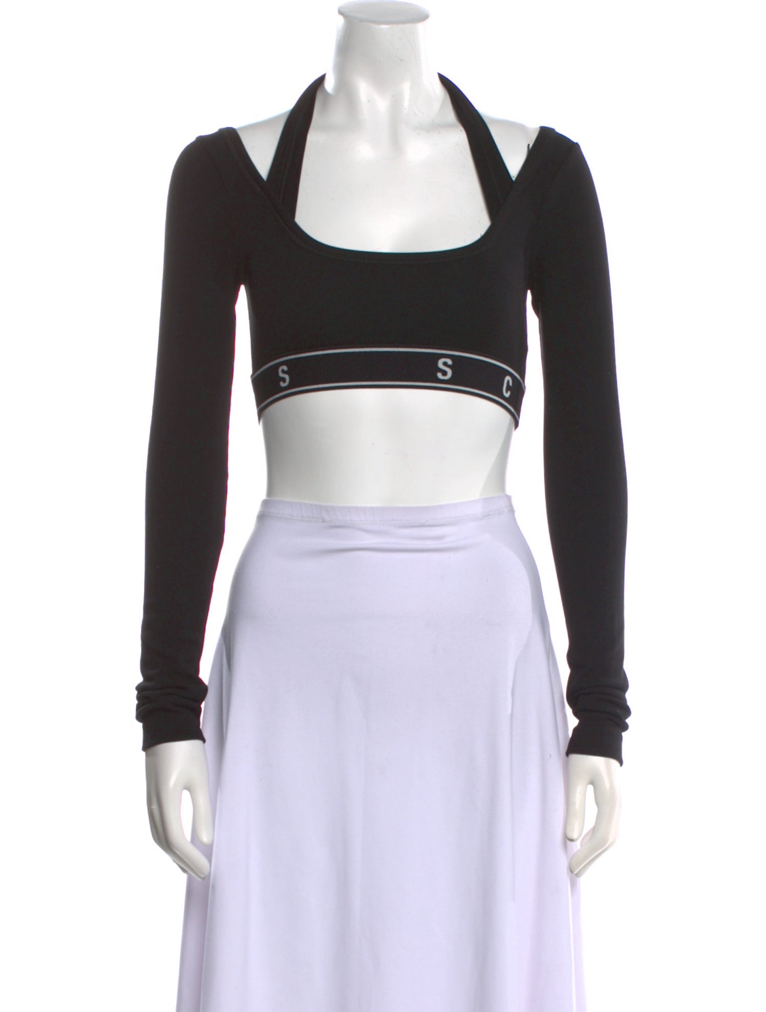 Shoreditch Ski Club Square Neckline Long Sleeve Crop Top