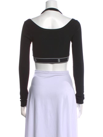 Shoreditch Ski Club Square Neckline Long Sleeve Crop Top