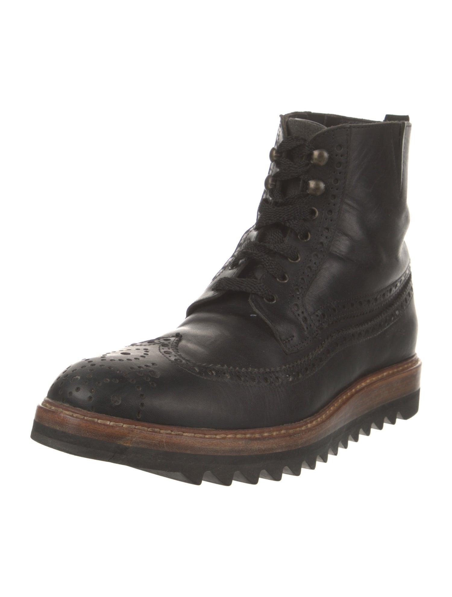 Shoto Leather Eyelet Trim Lace-Up Boots