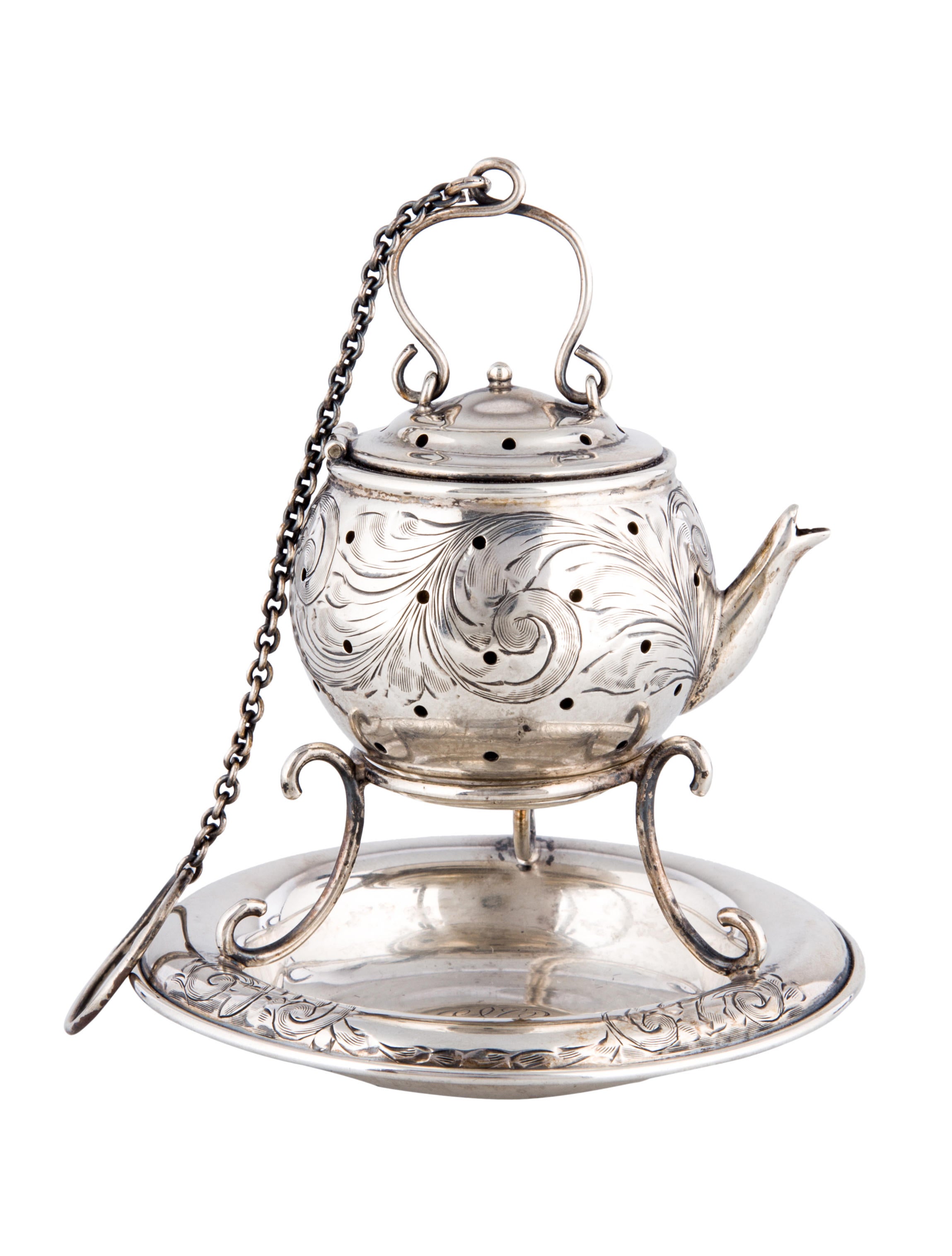 Sterling Silver Antique Tea Infuser and Stand Silver SIL20077 The