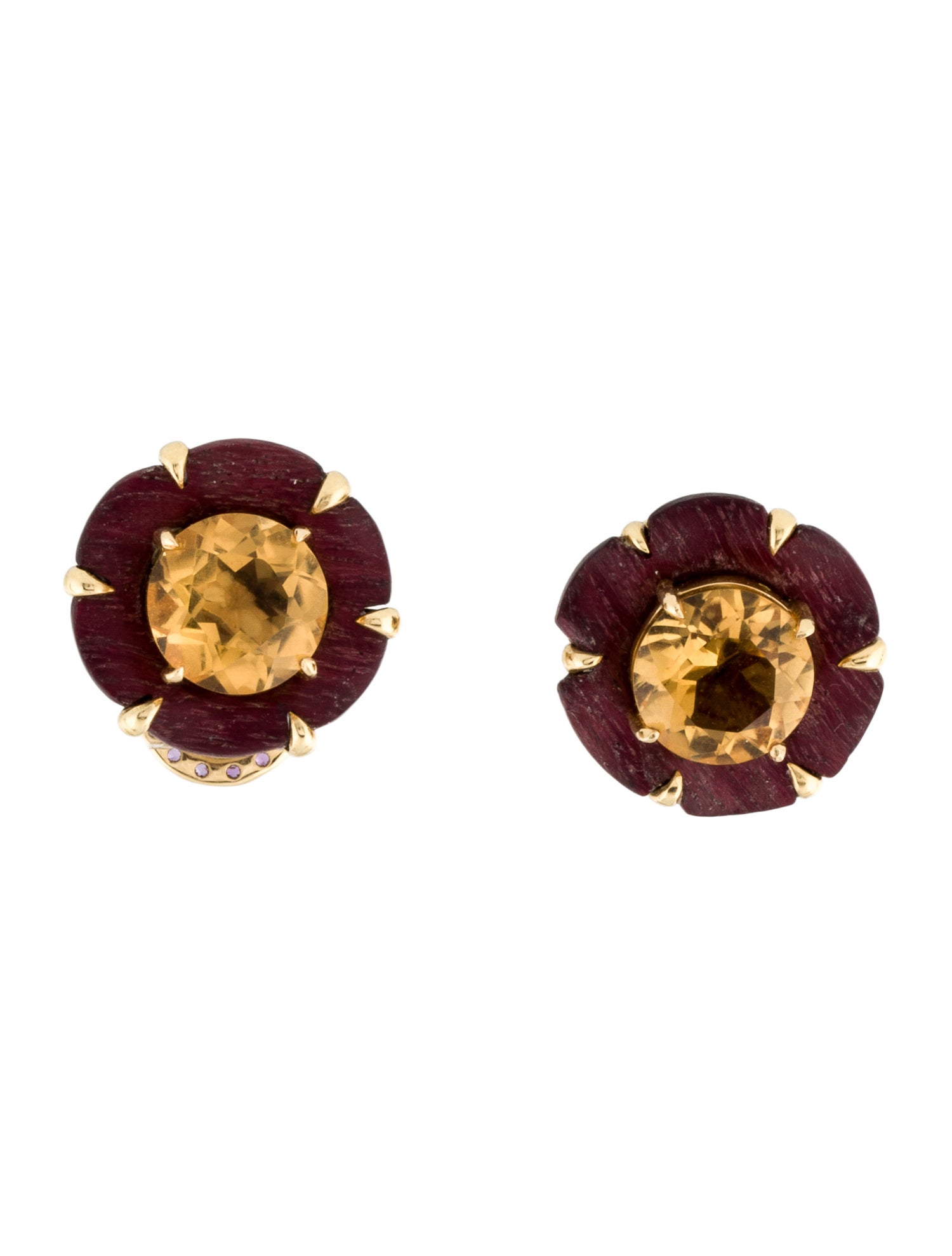 Silvia Furmanovich 18K Citrine, Amethyst & Wood Carved Flower Earrings