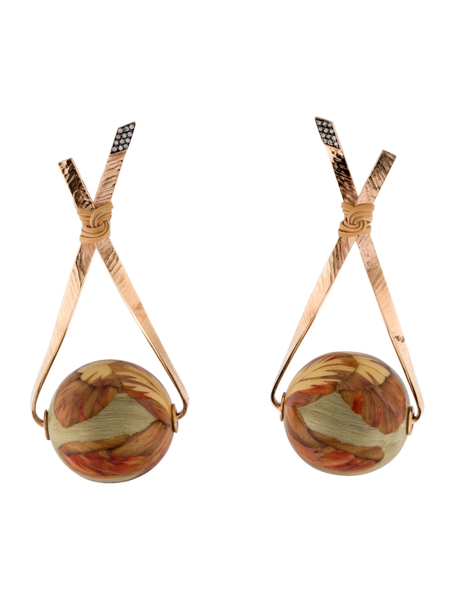 Silvia Furmanovich 18K Wood & Diamond Marquetry Drop Earrings