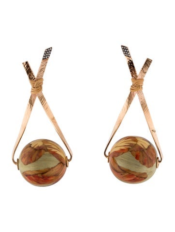 Silvia Furmanovich Drop 18K Wood & Diamond Marquetry Earrings