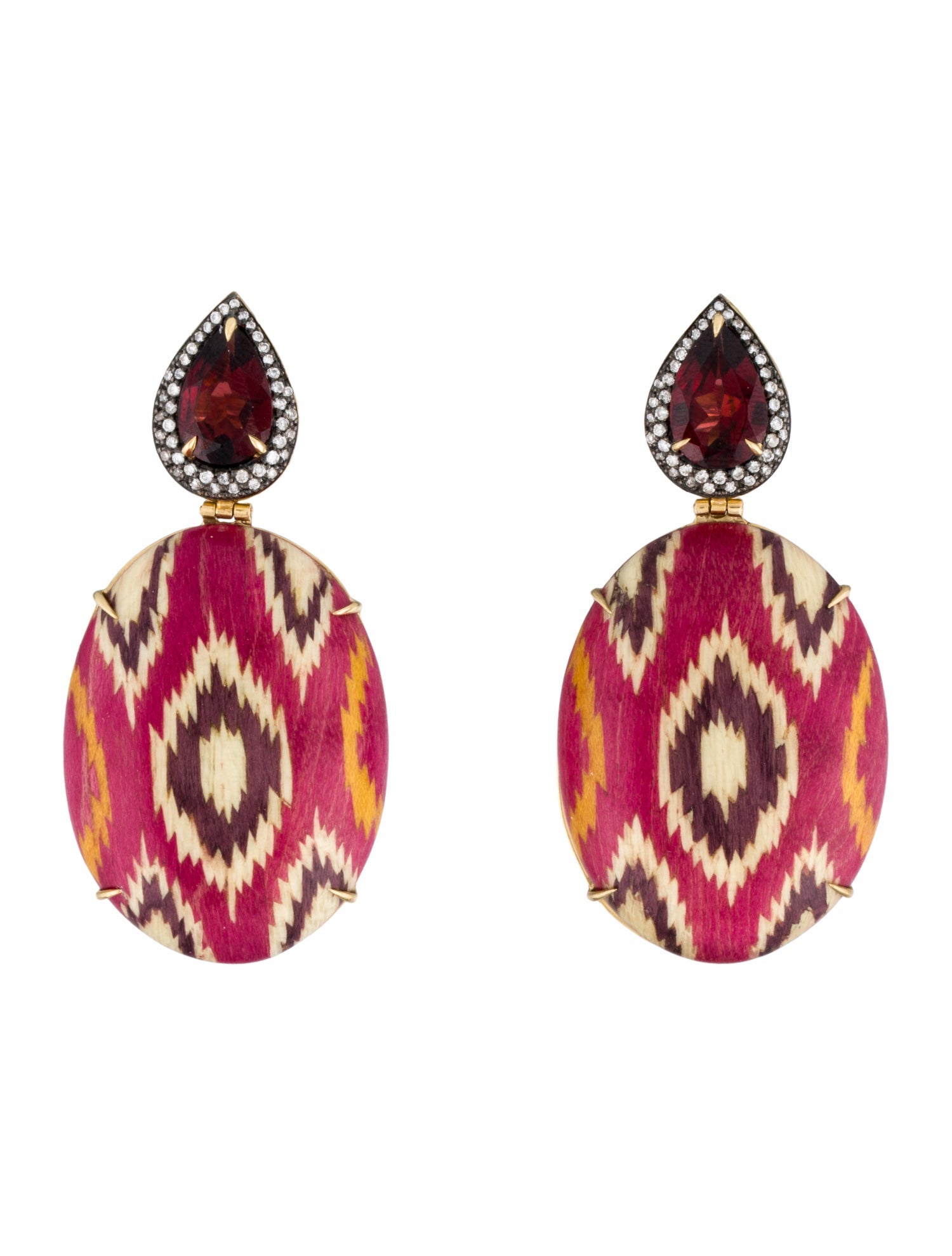Silvia Furmanovich 18K Garnet, Diamond & Wood Drop Earrings