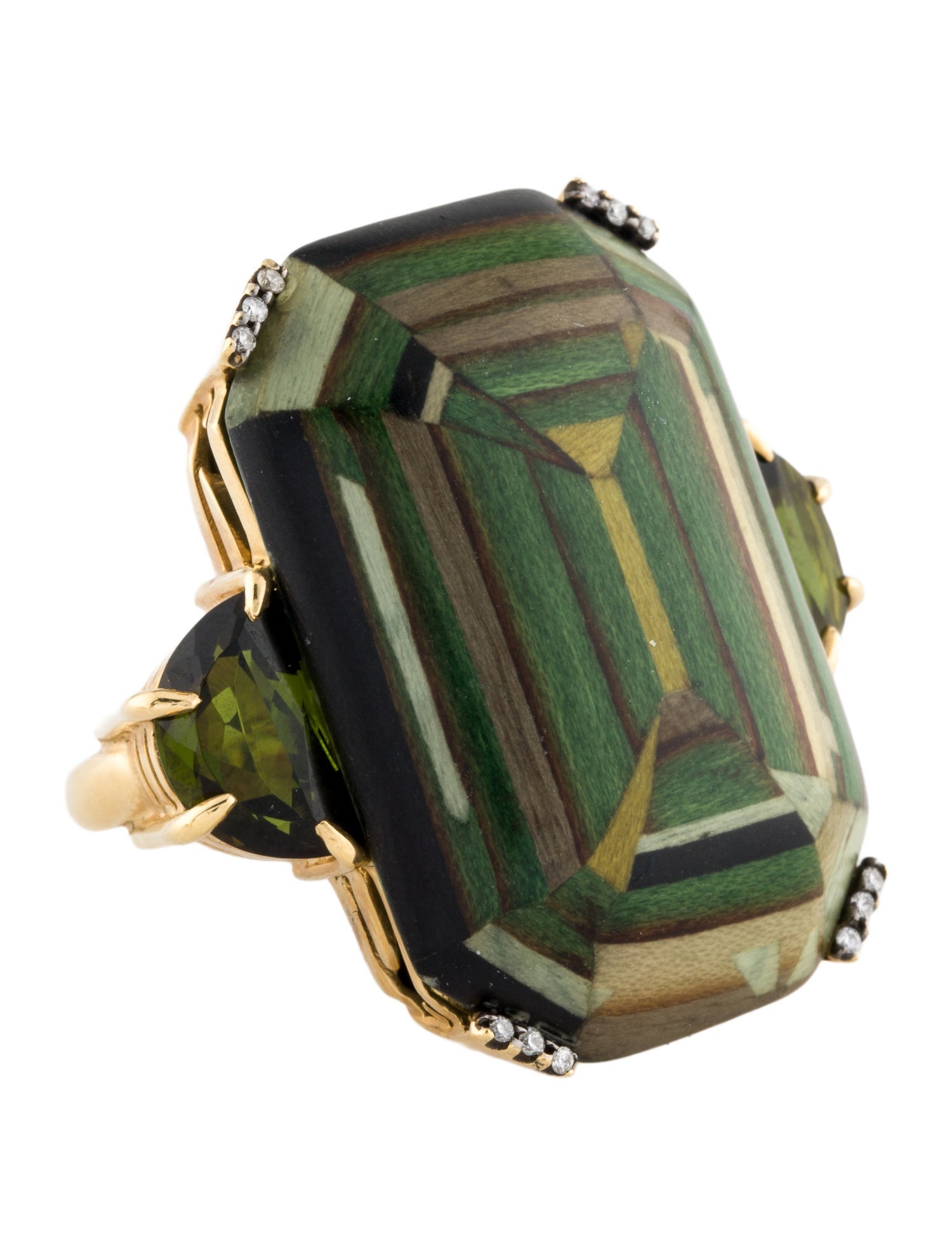 Silvia Furmanovich 18K Wood Marquetry, Tourmaline & Diamond Cocktail Ring