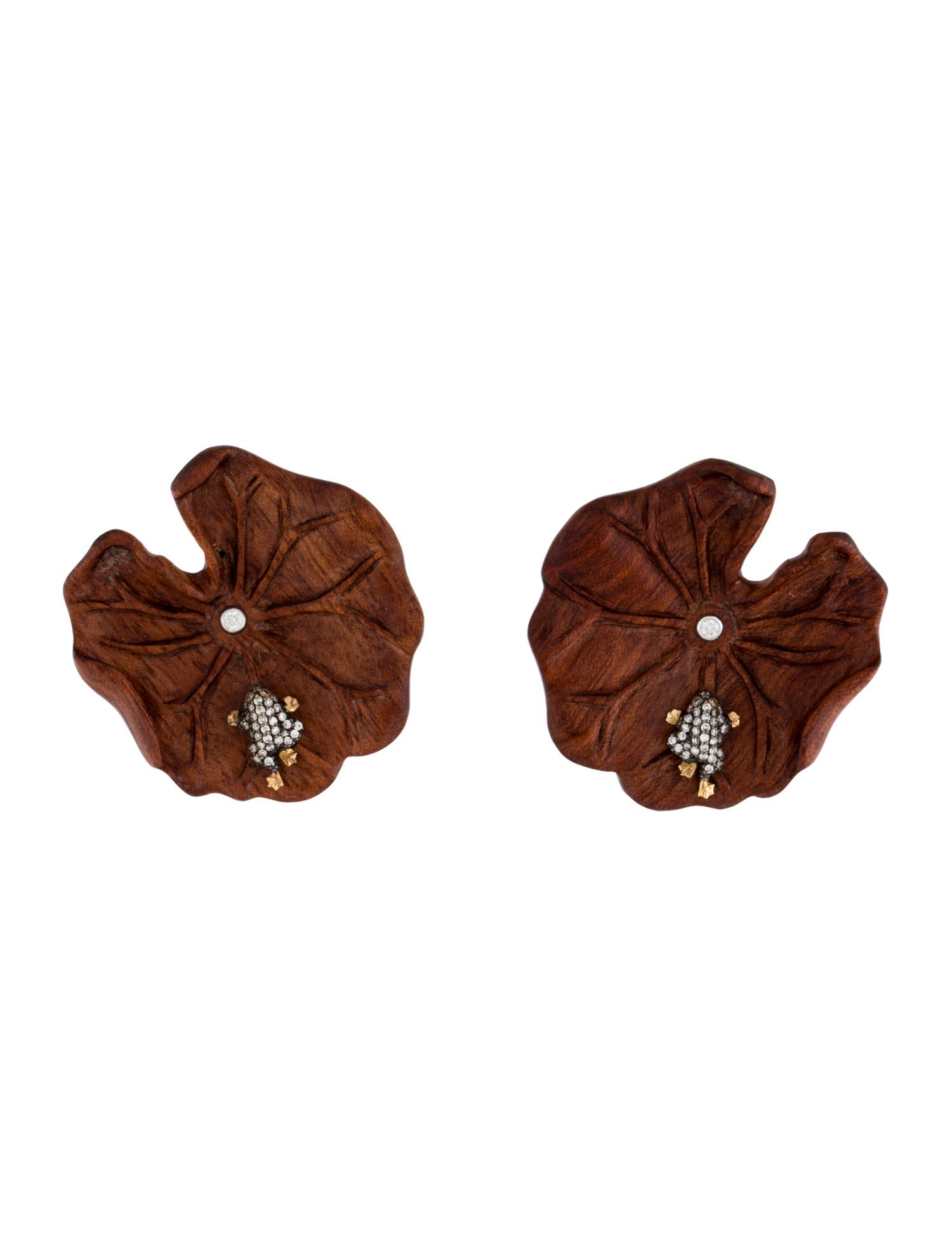 Silvia Furmanovich 18K Wood & Diamond Leaf Stud Earrings