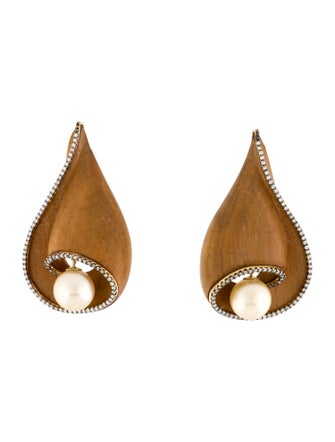 Silvia Furmanovich 18K Pearl, Diamond & Wood Spiral Earrings