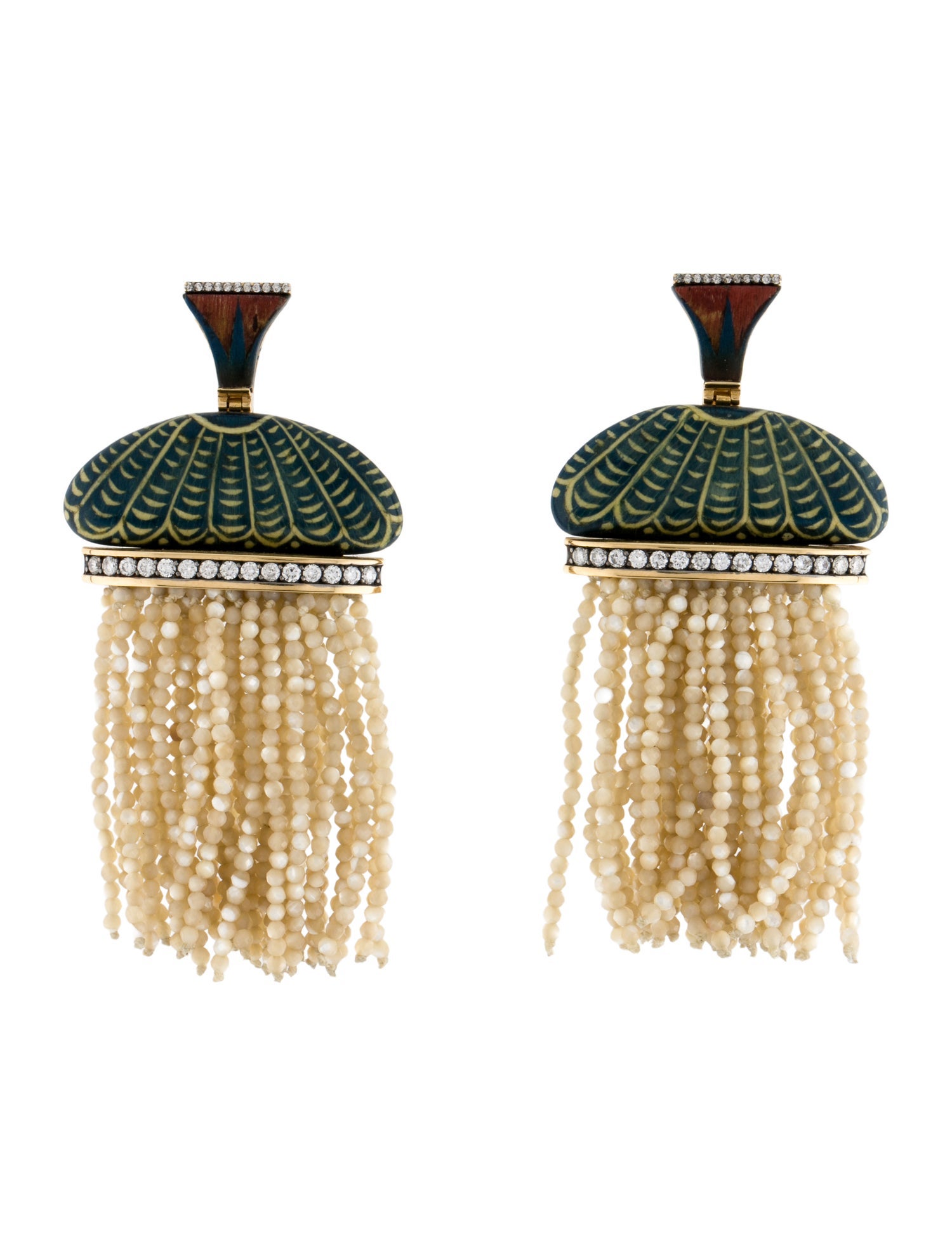 Silvia Furmanovich 18K Mother of Pearl, Diamond, & Marquetry Chandelier Drop Earrings