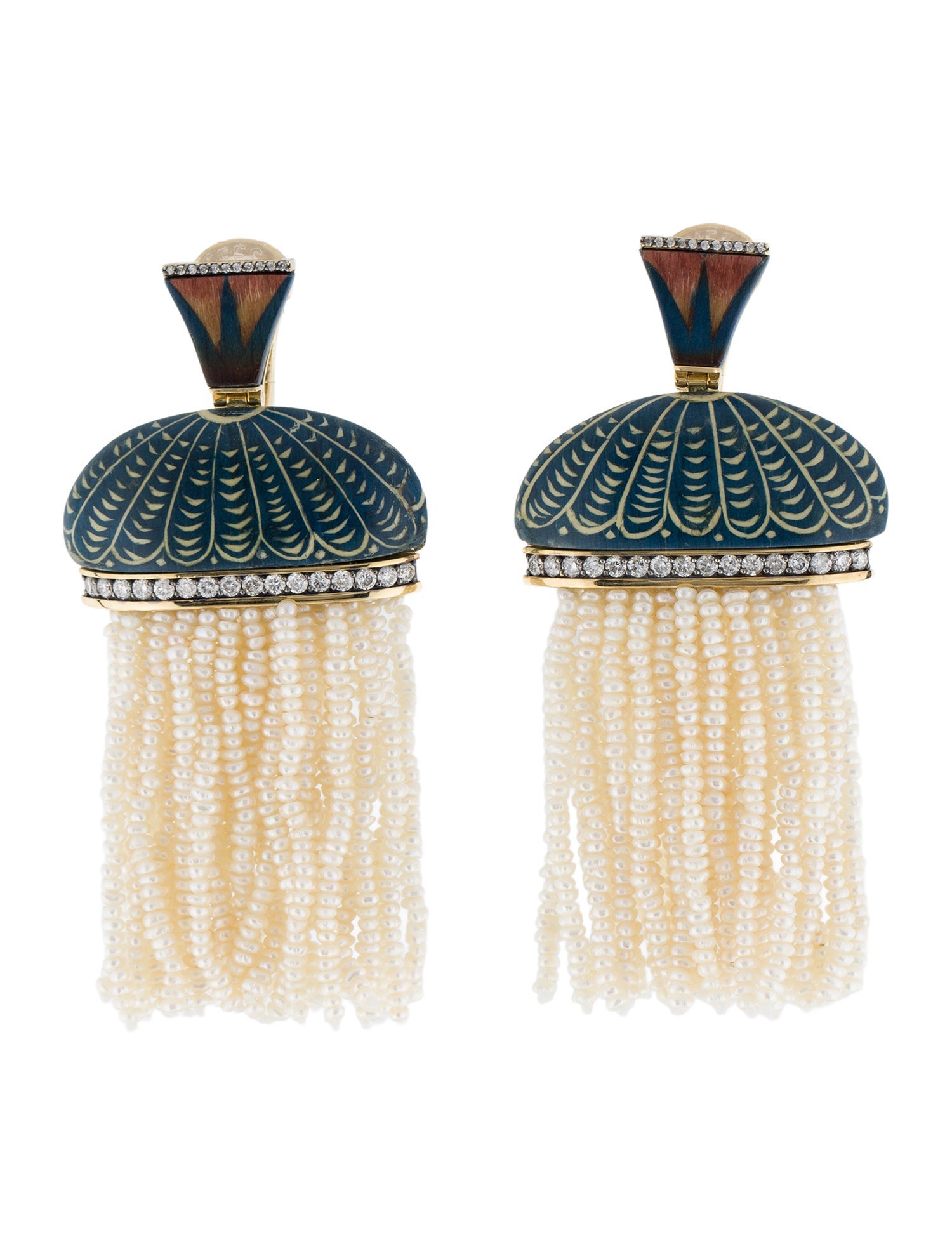 Silvia Furmanovich 18K Pearl, Diamond & Wood Clip-On Drop Earrings