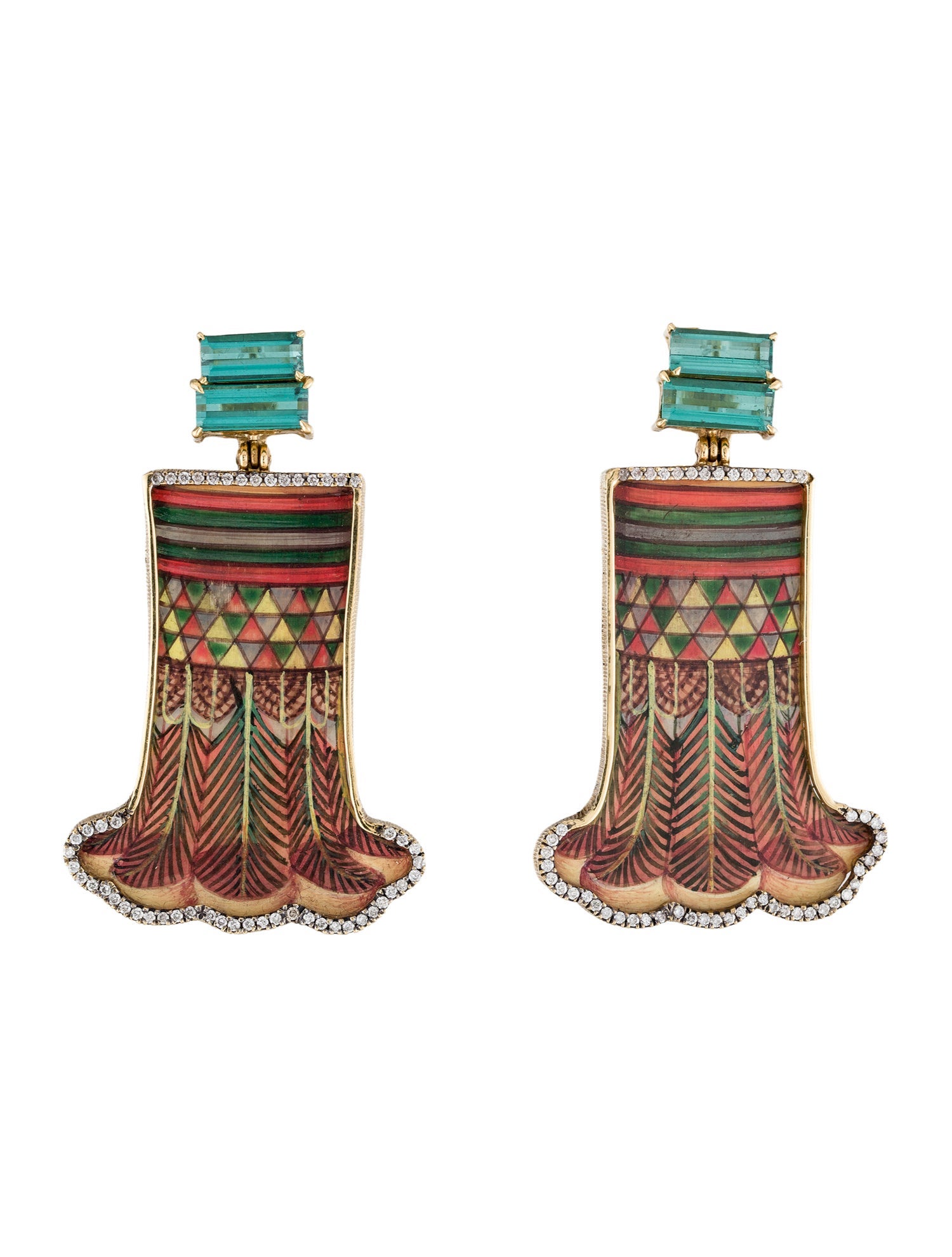 Silvia Furmanovich 18K Diamond, Tourmaline & Wood Egyptian Column Drop Earrings