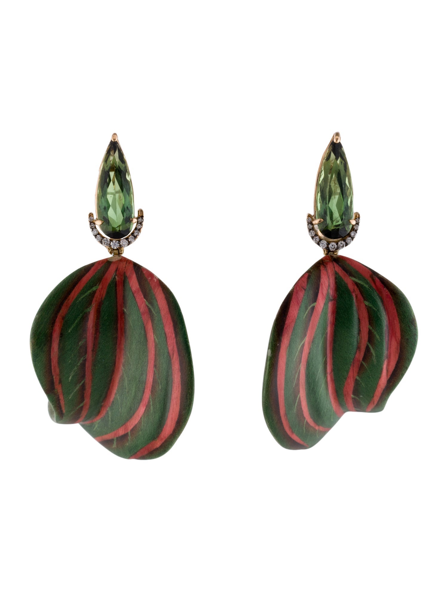 Silvia Furmanovich 18K 7.58ctw Tourmaline, Sapphire, Diamond & Wood Leaf Drop Earrings