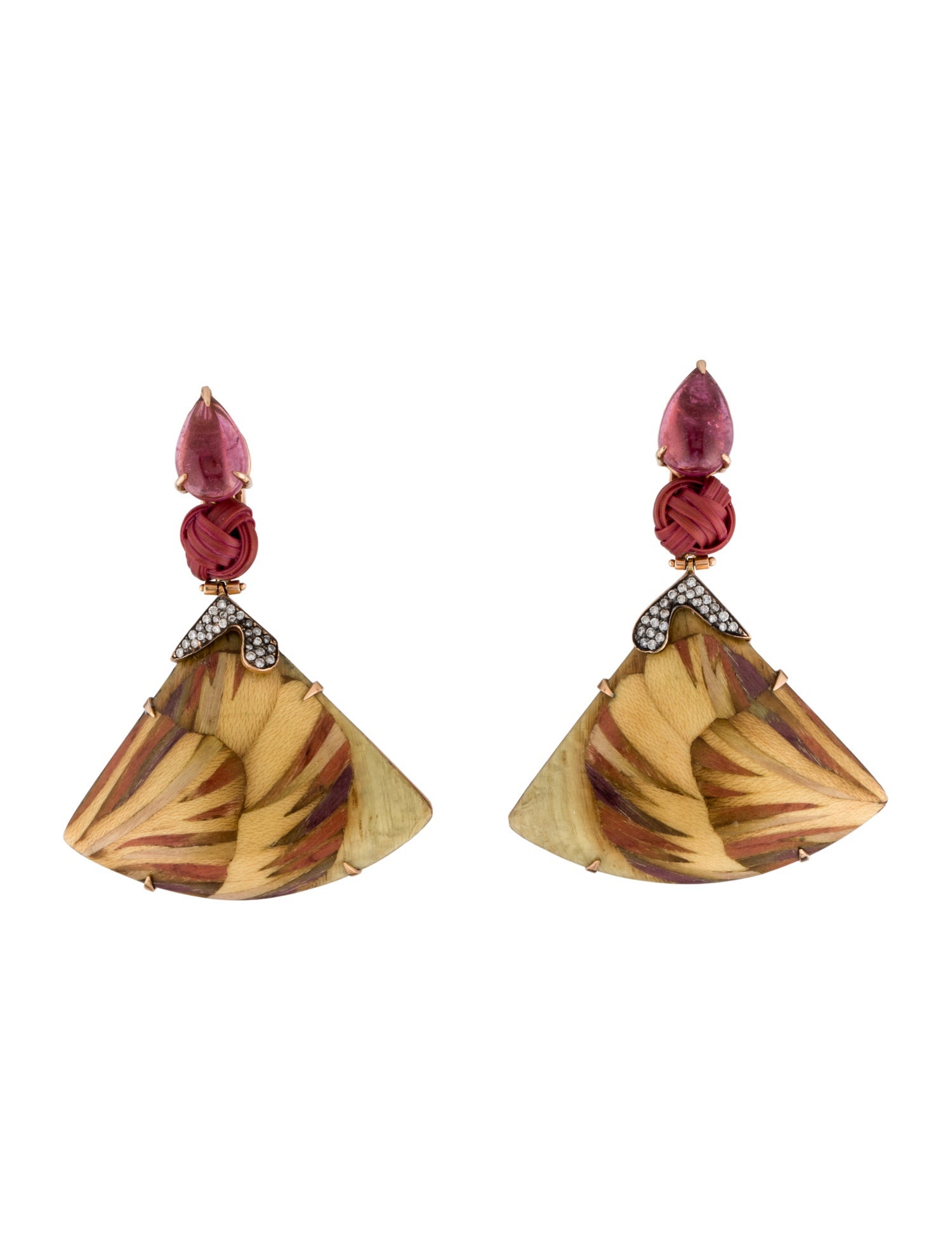 Silvia Furmanovich 18K Tourmaline, Diamond & Wood Marquetry Drop Earrings