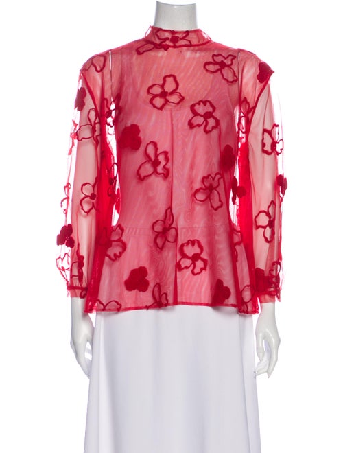 Simone Rocha Floral Print Mock Neck Blouse Red