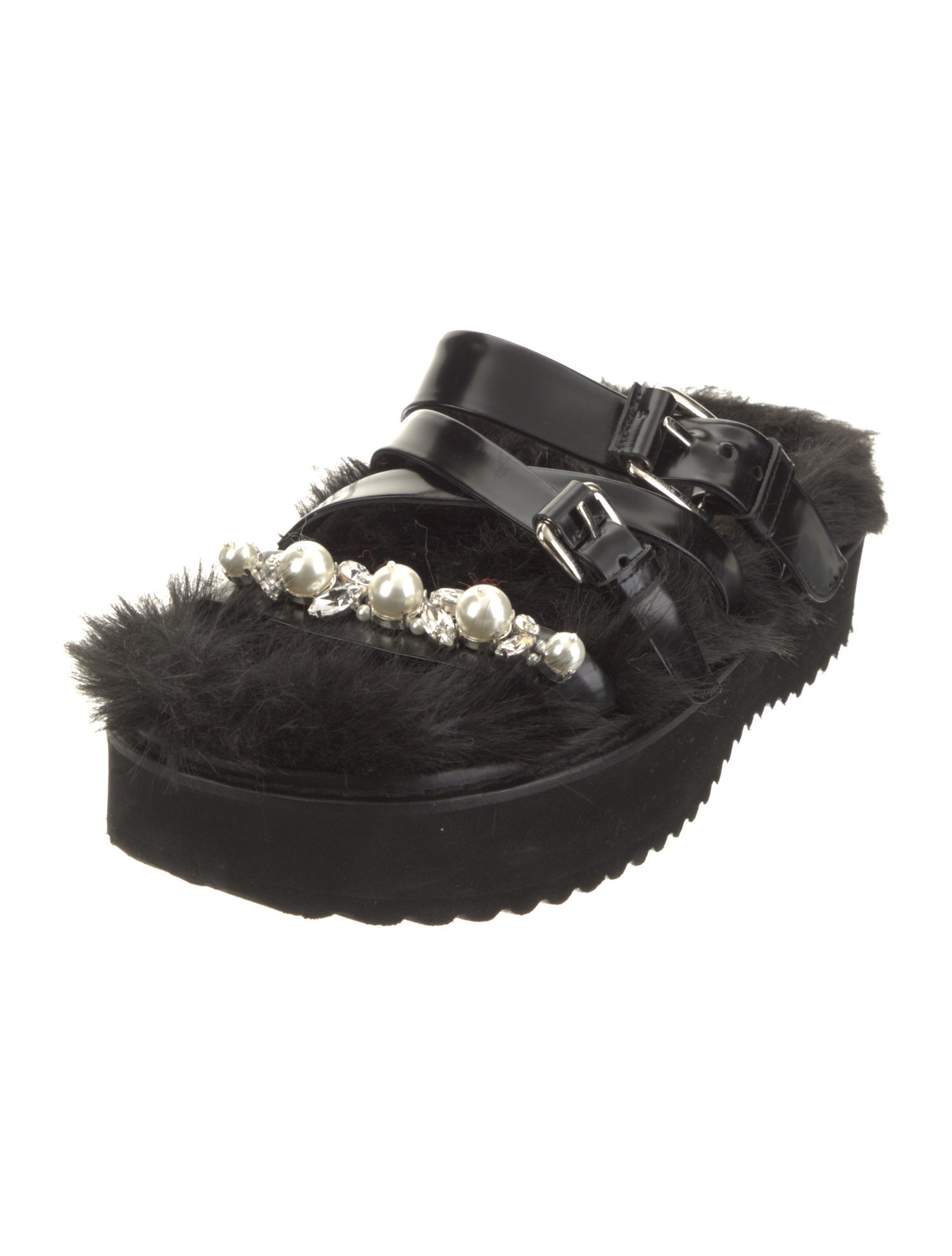 Simone Rocha Leather Crystal Embellishments Slides