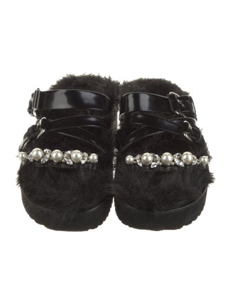 Simone Rocha Leather Crystal Embellishments Slides