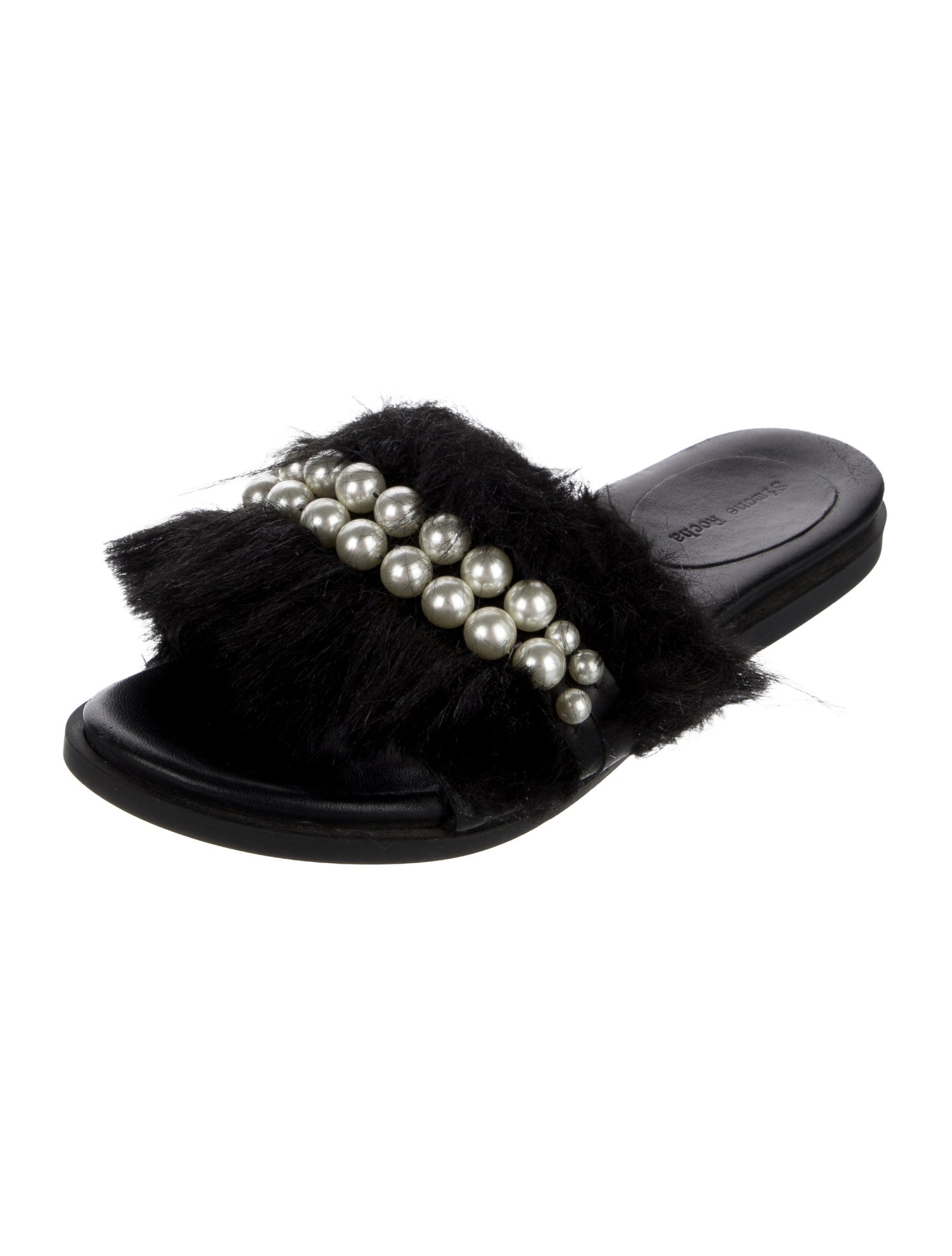 Simone Rocha Faux Pearl Accents Faux Fur Slides