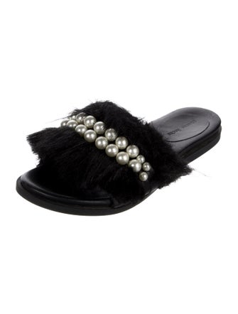 Simone Rocha Faux Pearl Accents Faux Fur Slides