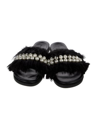 Simone Rocha Faux Pearl Accents Faux Fur Slides