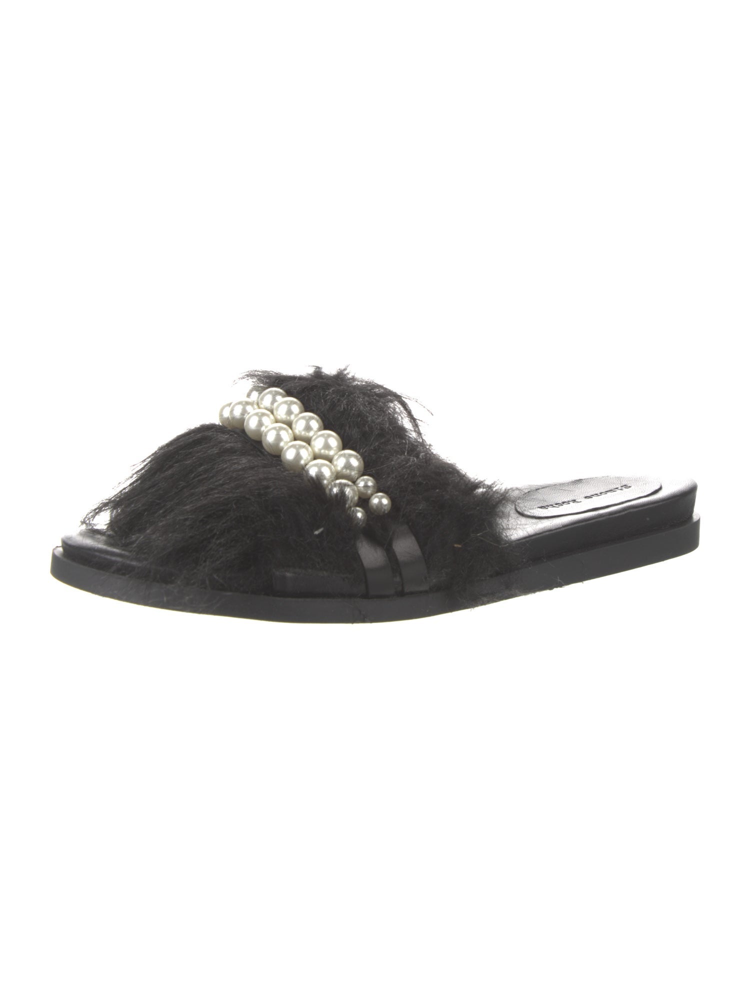 Simone Rocha Fur Beaded Accents Slides