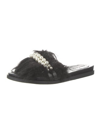 Simone Rocha Fur Beaded Accents Slides