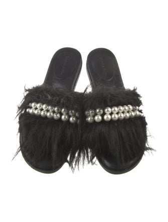 Simone Rocha Fur Beaded Accents Slides