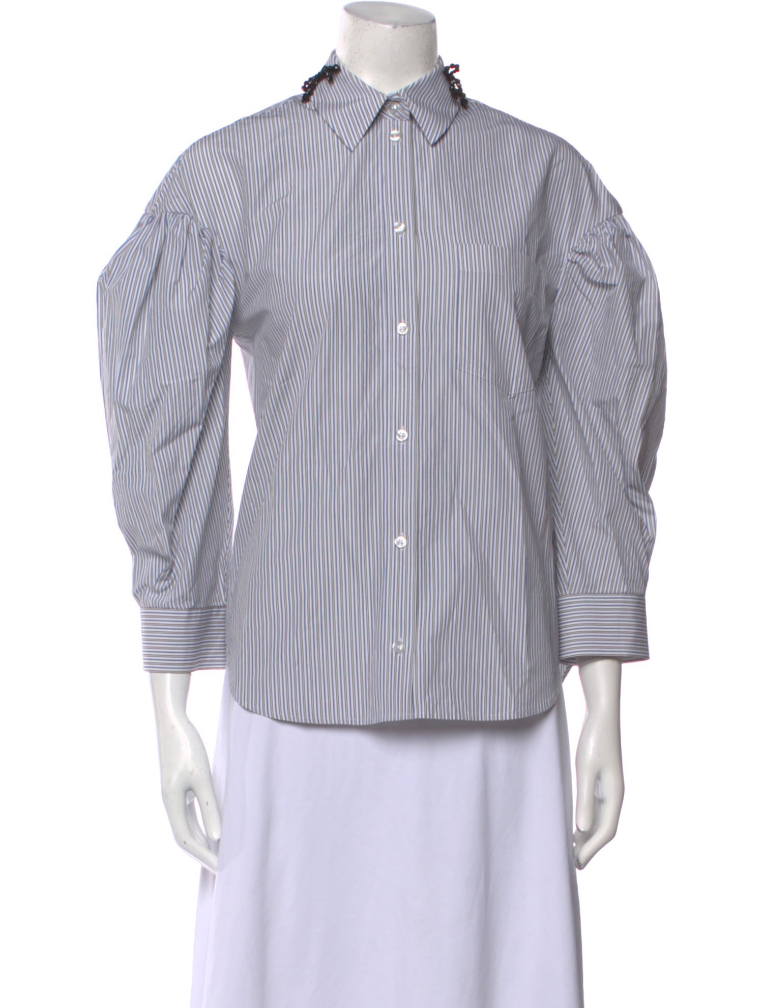 Simone Rocha Striped Three-Quarter Sleeve Button-Up Top