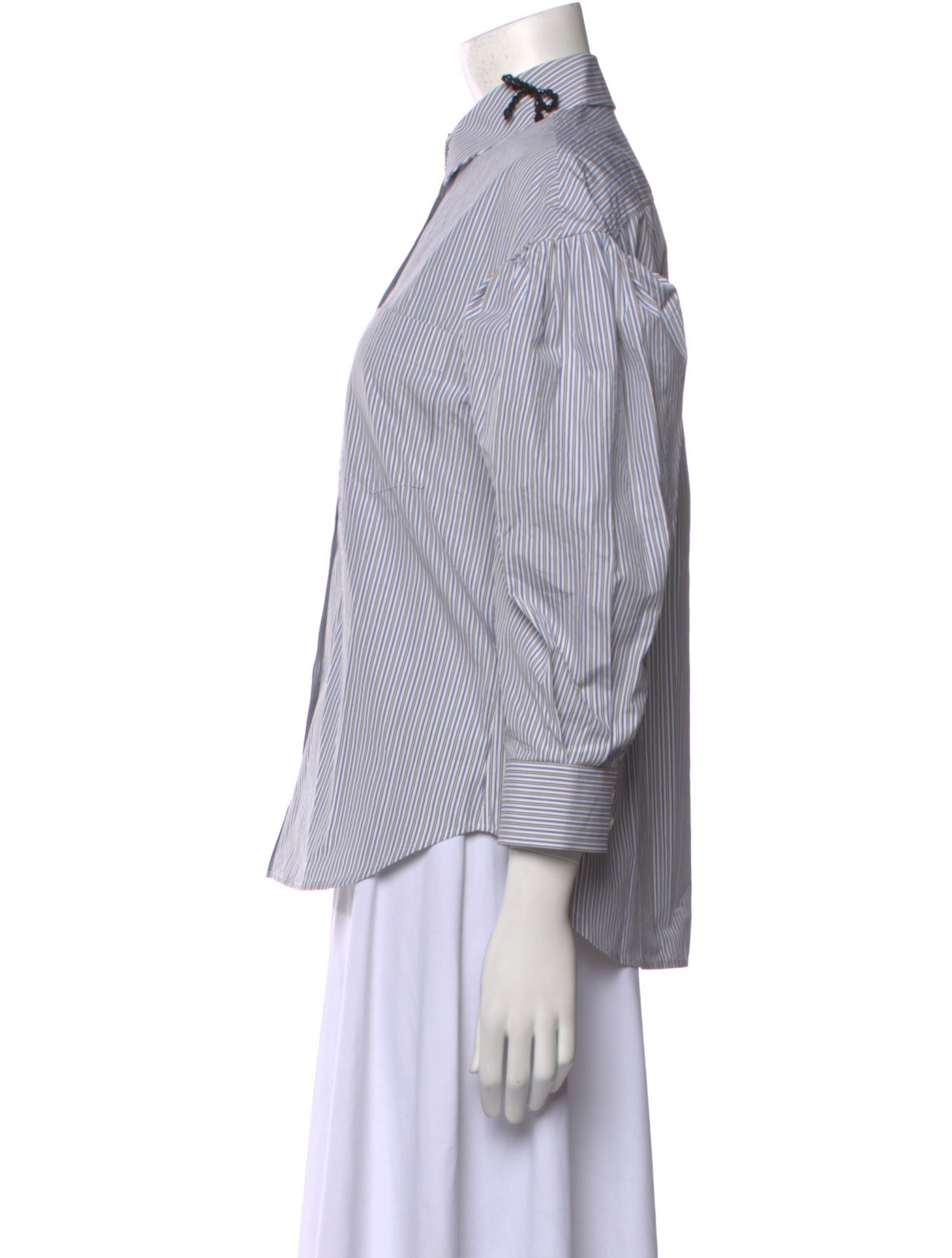 Simone Rocha Striped Three-Quarter Sleeve Button-Up Top