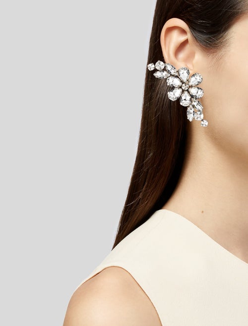 Simone Rocha Crystal Floral Half Moon Drop Earrings