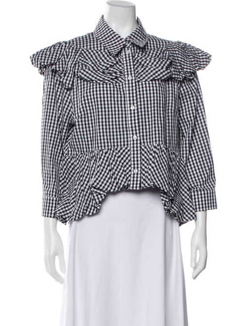 Simone Rocha Plaid Print Three-Quarter Sleeve Button-Up Top