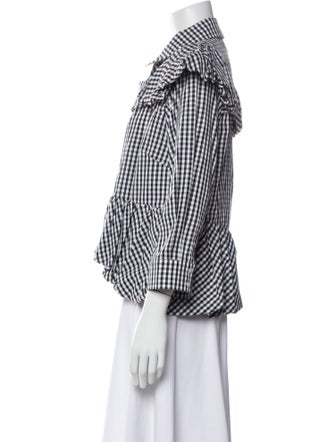 Simone Rocha Plaid Print Three-Quarter Sleeve Button-Up Top