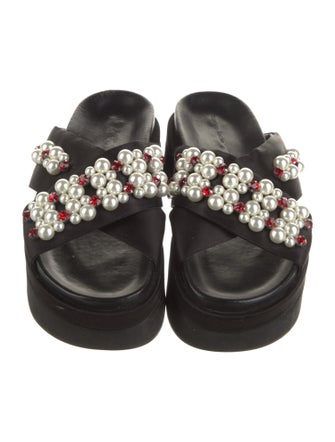 Simone Rocha Satin Crystal Embellishments Slides