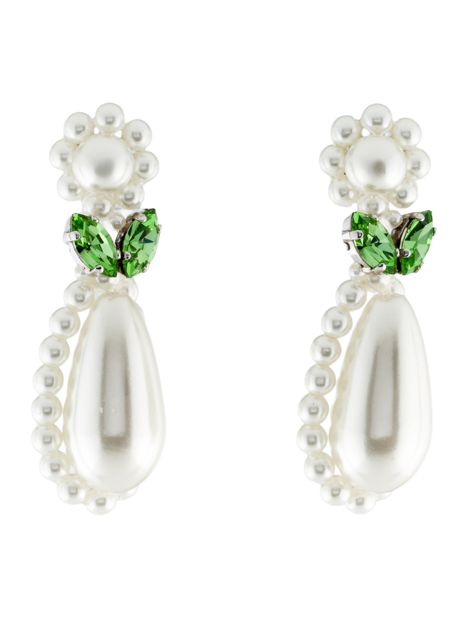 Simone Rocha Faux Pearl & Crystal Flower Drop Earrings