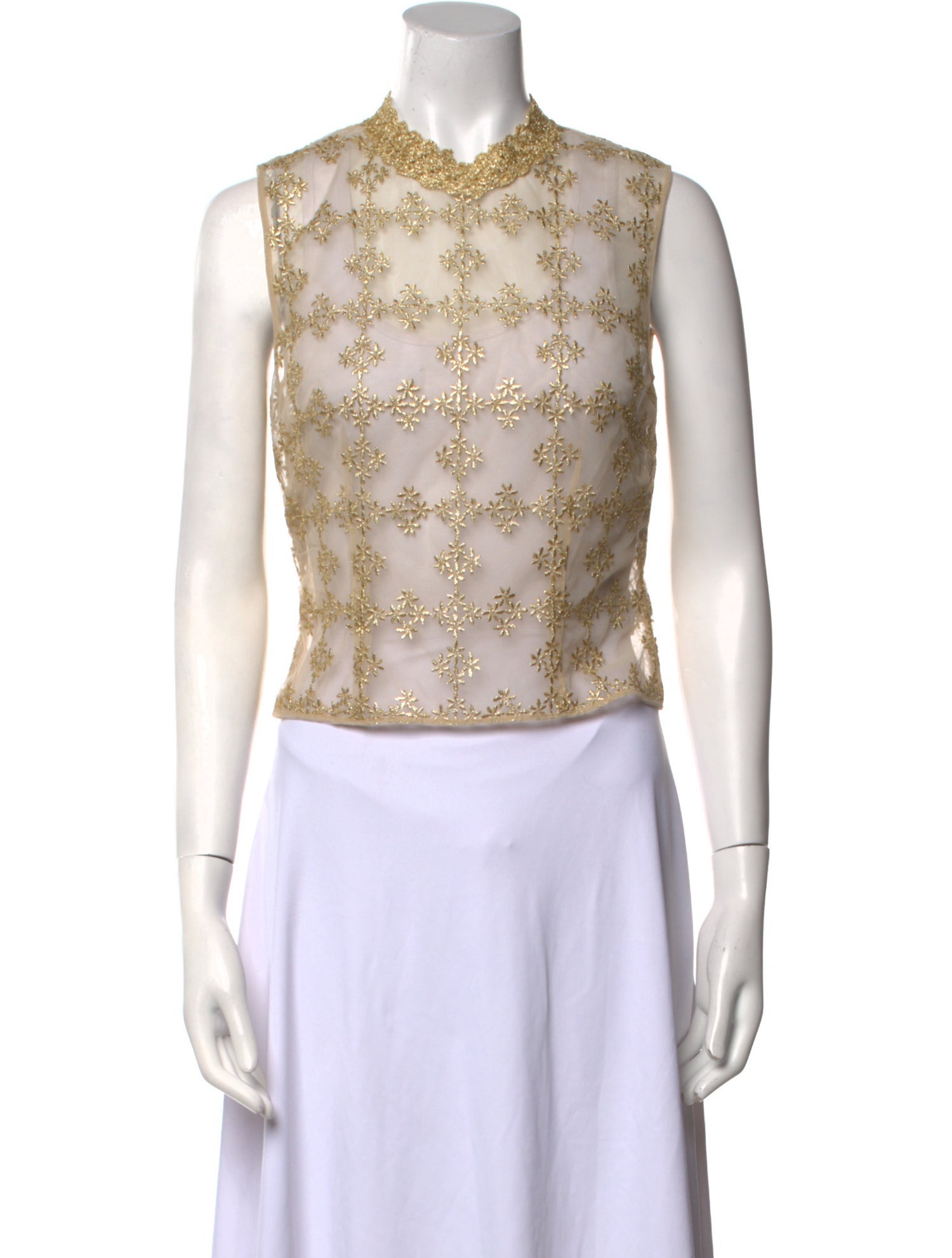 Simone Rocha Lace Pattern Crew Neck Crop Top - Neutrals Tops, Clothing ...