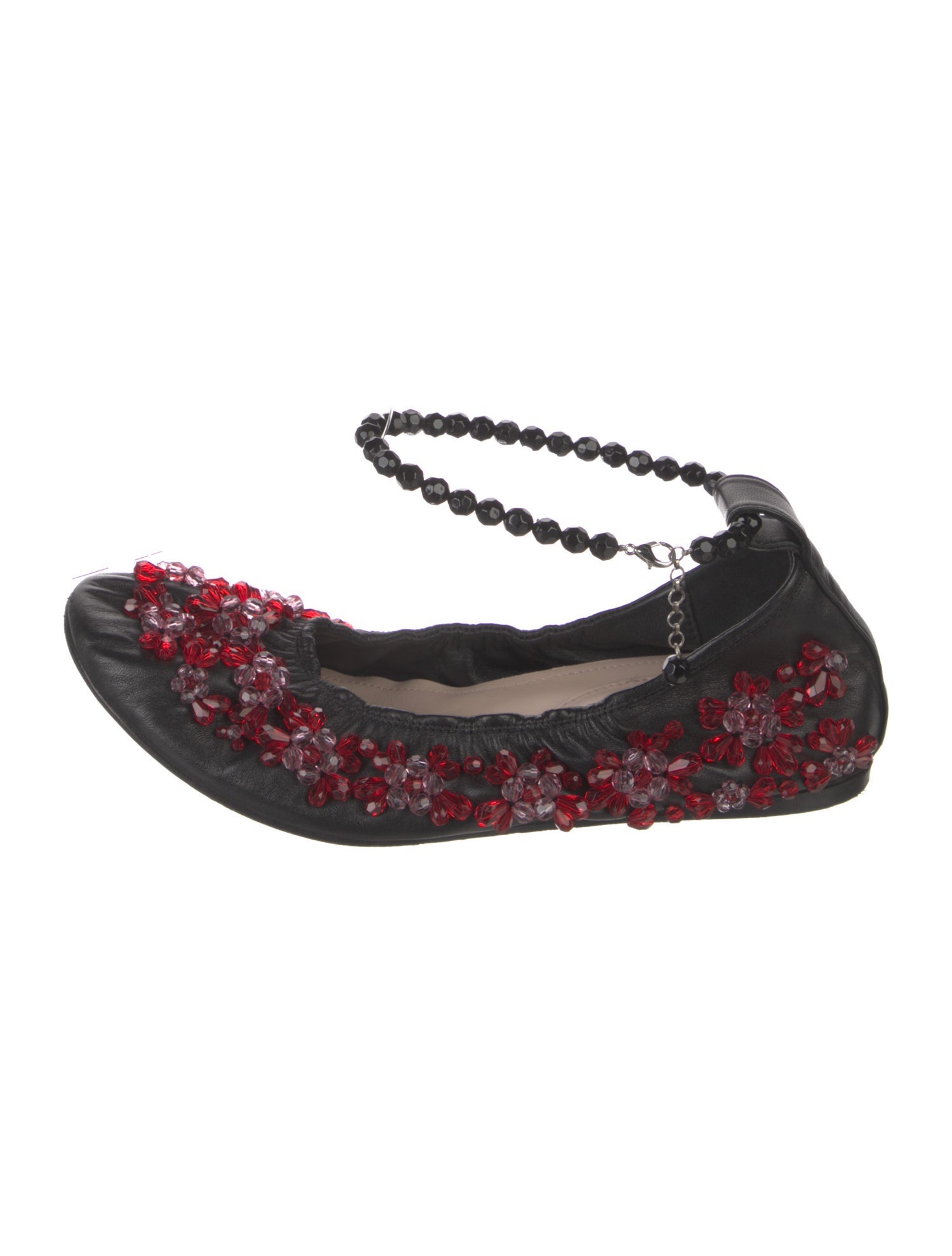 Simone Rocha Leather Floral Print Ballet Flats