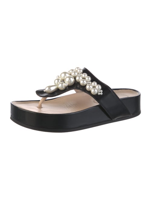 Simone Rocha Patent Leather Beaded Accents Flip Flops