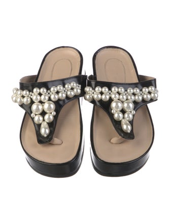 Simone Rocha Patent Leather Beaded Accents Flip Flops