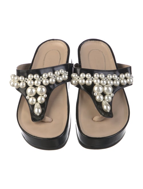 Simone Rocha Patent Leather Beaded Accents Flip Flops