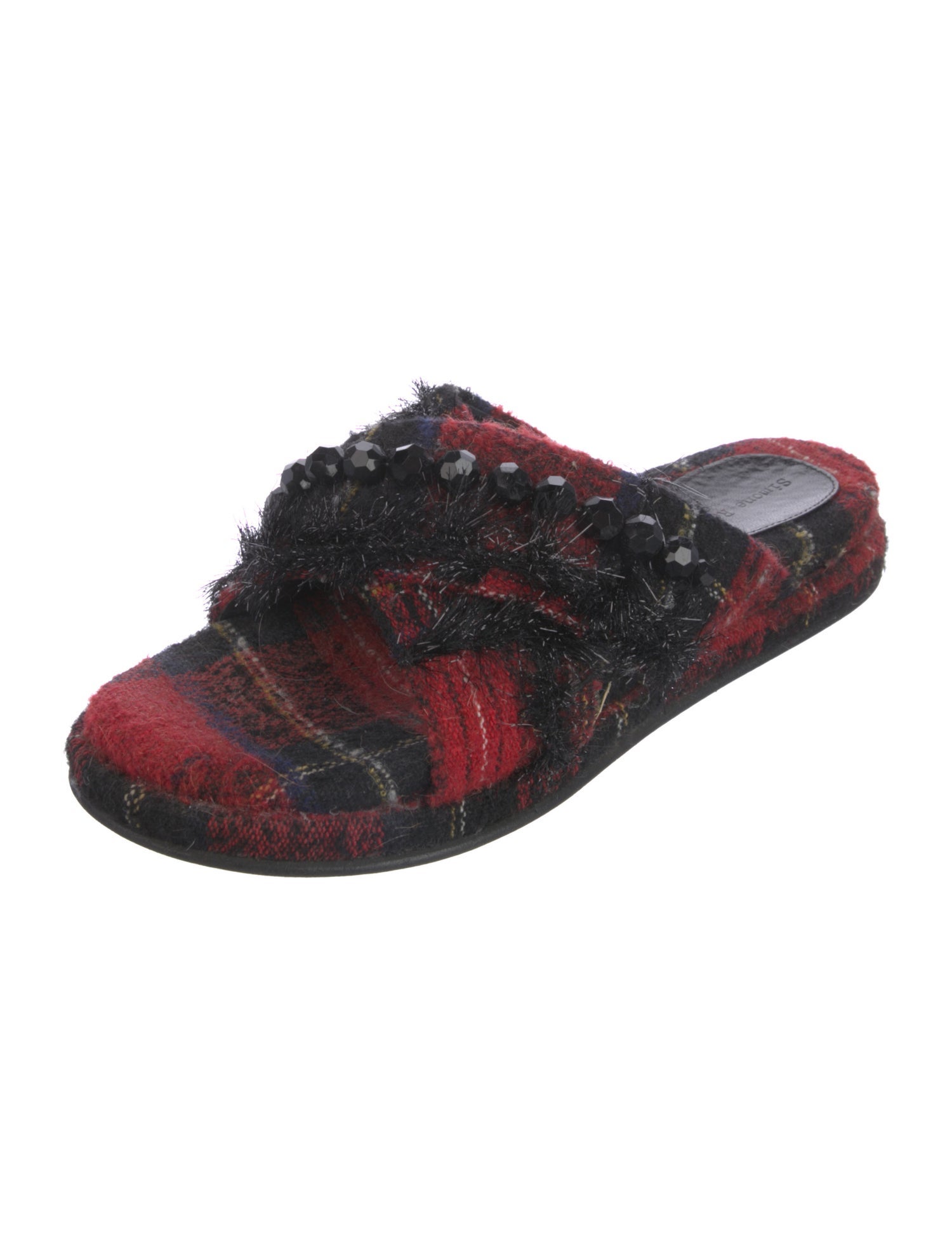 Simone Rocha Tweed Pattern Beaded Accents Slides