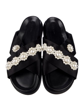 Simone Rocha Faux Pearl Accents Satin Slides