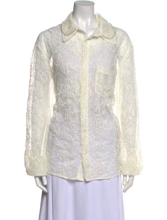Simone Rocha Lace Pattern Long Sleeve Button-Up Top