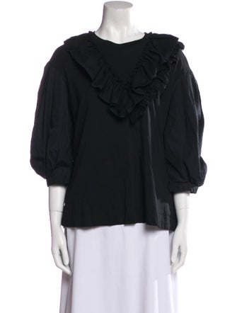 Simone Rocha Bateau Neckline Three-Quarter Sleeve Blouse