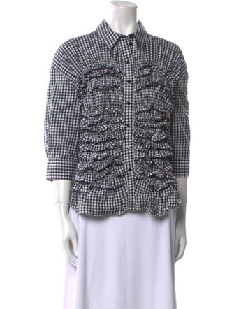 Simone Rocha Plaid Print Three-Quarter Sleeve Button-Up Top