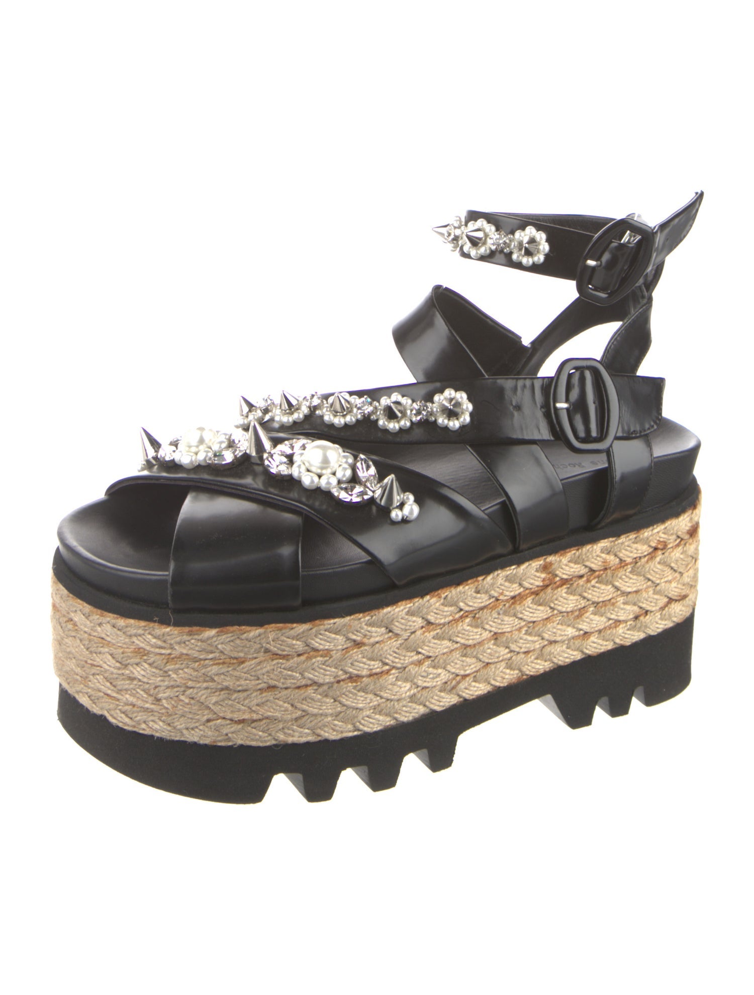 Simone Rocha Faux Pearl Accents Leather Espadrilles