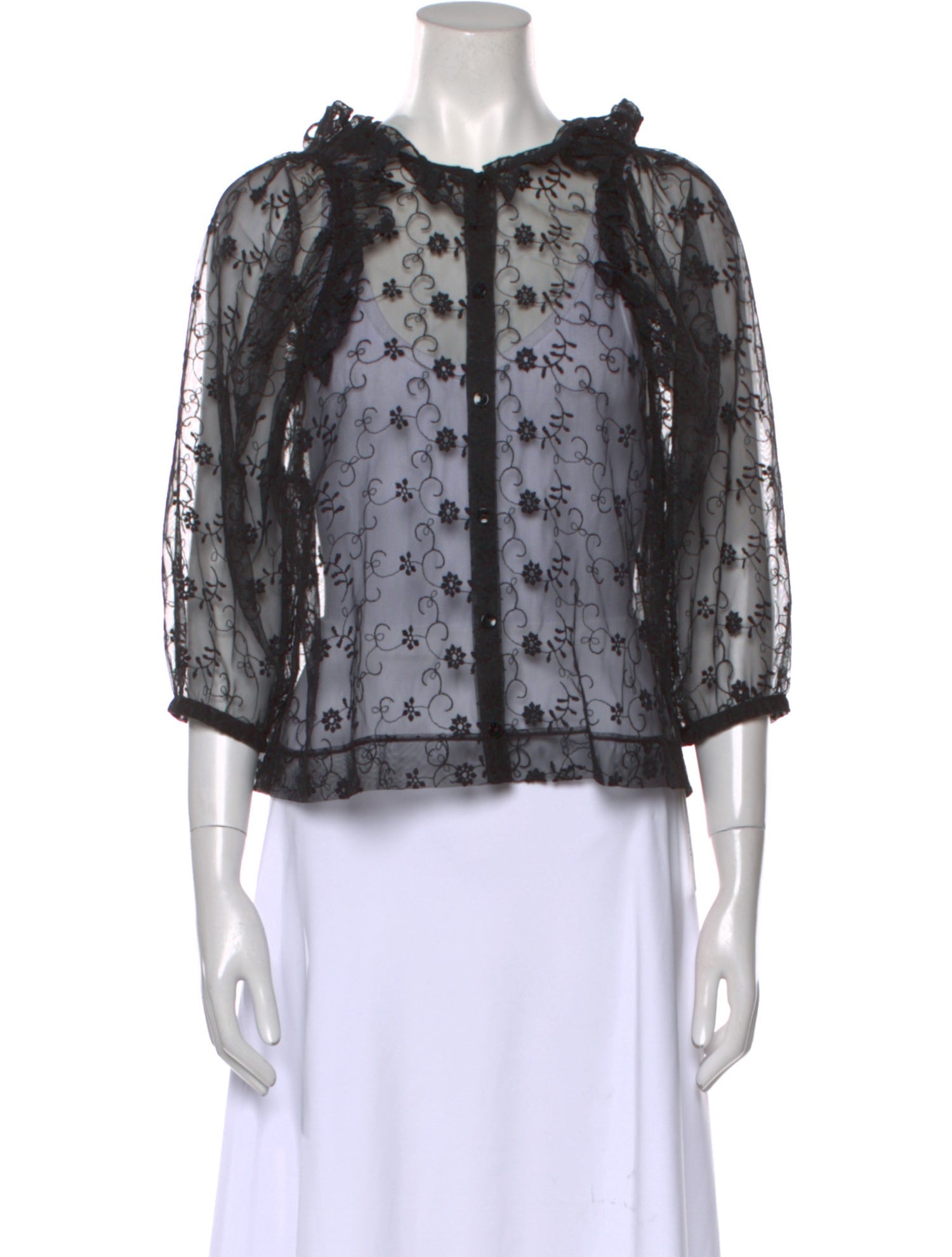 Simone Rocha Floral Print Crew Neck Blouse