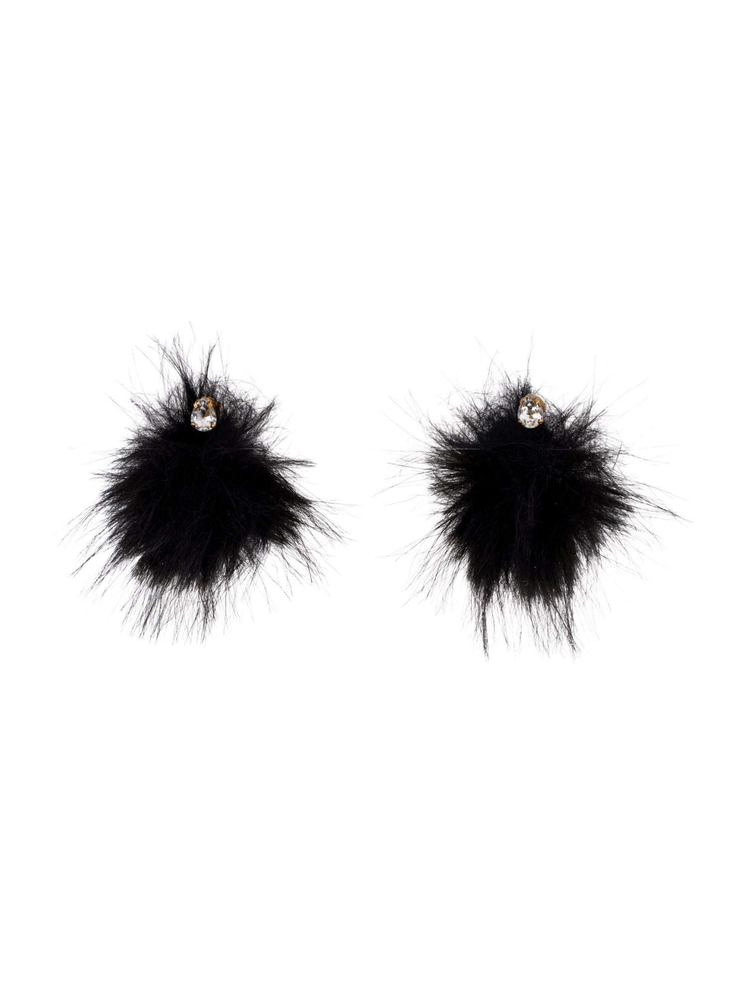 Simone Rocha Crystal & Fur Pompom Drop Stud Earrings