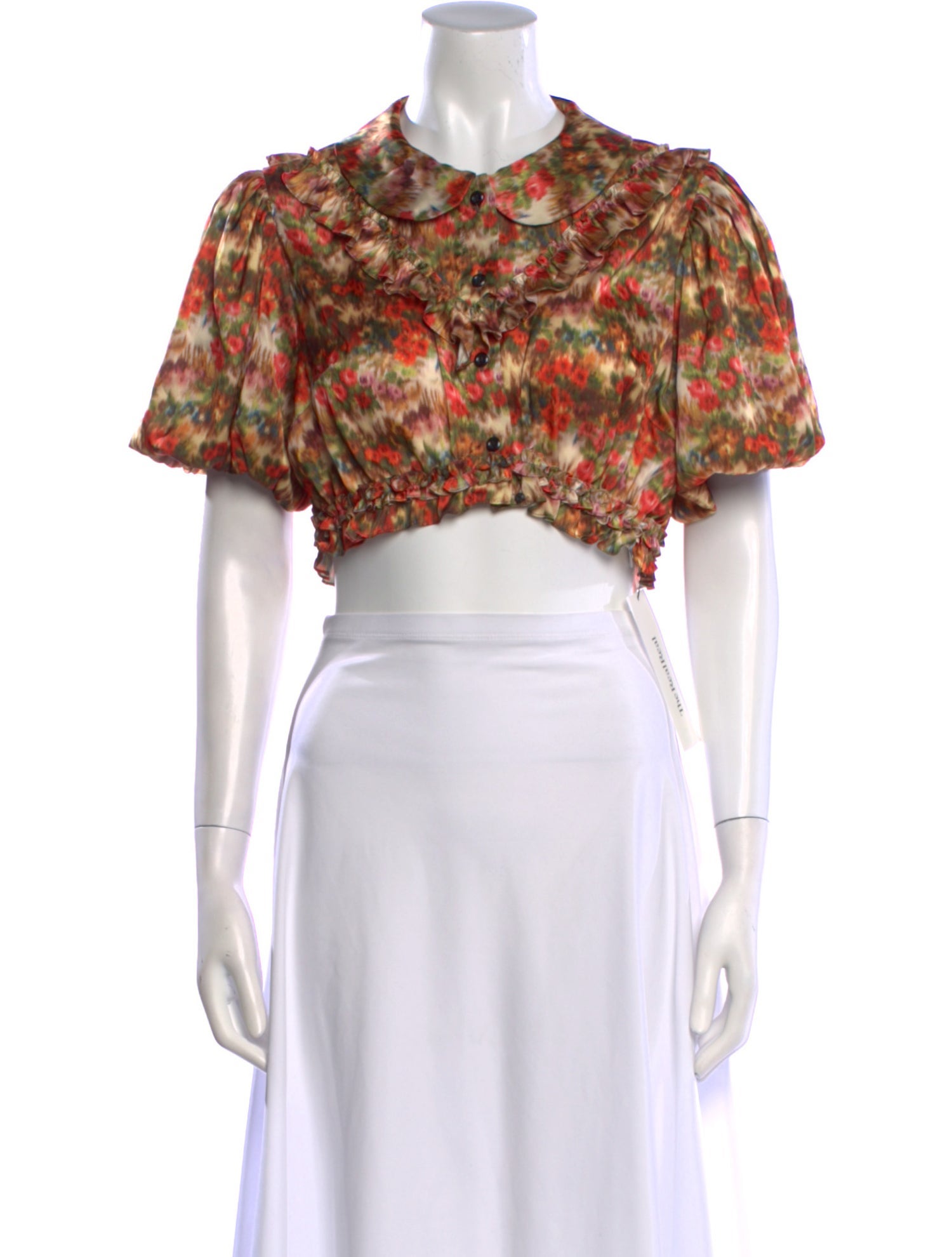 Simone Rocha Floral Print Mock Neck Crop Top